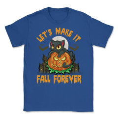 Funny & Cute Cat with Jack o Lantern Halloween Unisex T-Shirt - Royal Blue
