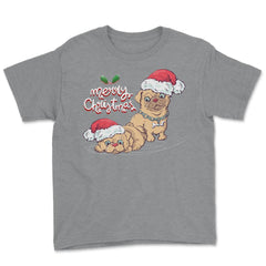 Merry Christmas Doggies Funny Humor T-Shirt Tee Gift Youth Tee - Grey Heather