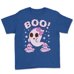 Boo! Girl Cute Ghost Funny Humor Halloween Youth Tee - Royal Blue