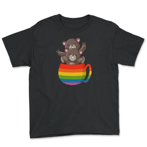 Bear Rainbow Flag Bears Cup Gay Pride graphic Youth Tee - Black