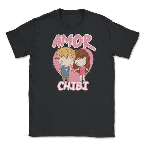 Amor Chibi Anime Couple Humor Unisex T-Shirt - Black