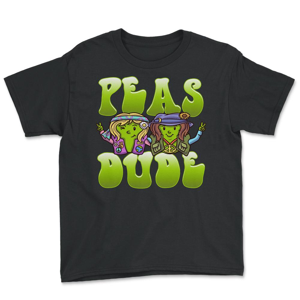 Peas Dude Funny Hippie Peas Foodie Peace Dude Pun graphic Youth Tee - Black