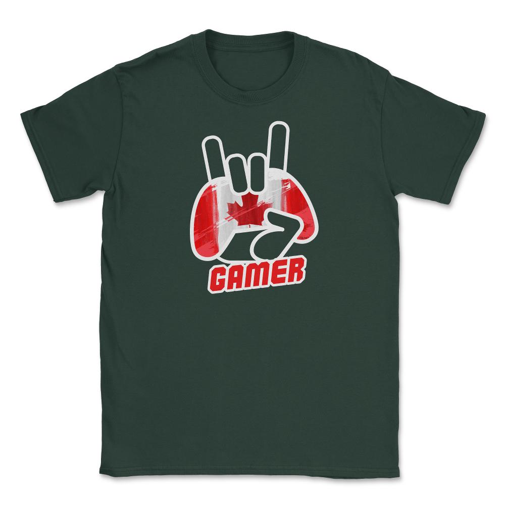 Canadian Flag Gamer Fun Humor T-Shirt Tee Shirt Gift Unisex T-Shirt - Forest Green