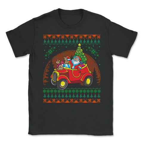 Santa Ugly Christmas Sweater Style Funny Humor Unisex T-Shirt - Black