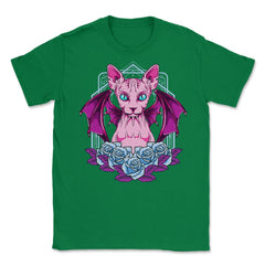 Sphynx Goth Cat Mysterious & Sophisticated Hallowe Unisex T-Shirt - Green