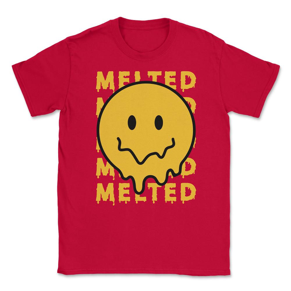 Melting Smiley Face Psychedelic Drip Emoticon design Unisex T-Shirt - Red