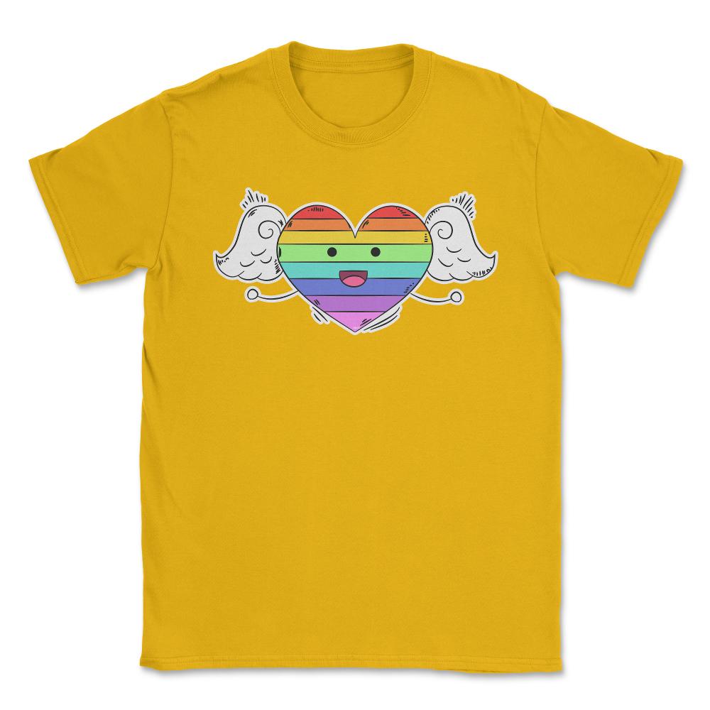 Rainbow Heart Gay Pride Month t-shirt Shirt Tee Gift Unisex T-Shirt - Gold