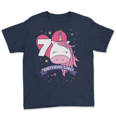 Birthday Girl! Unicorn 7th Birthday graphic design Gifts Youth Tee - Navy