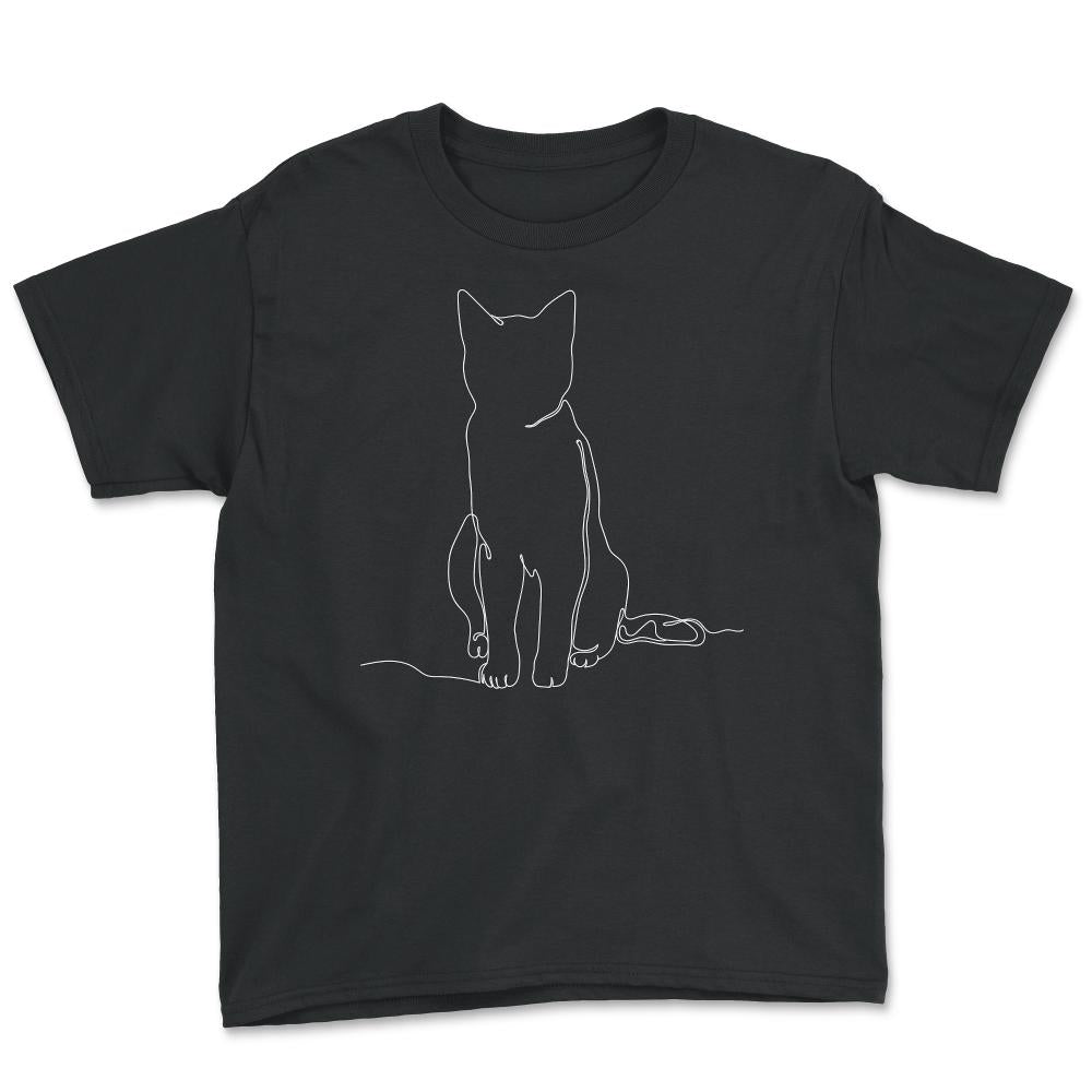 Outline Sitting Kitten Theme Design for Line Art Lovers graphic - Youth Tee - Black