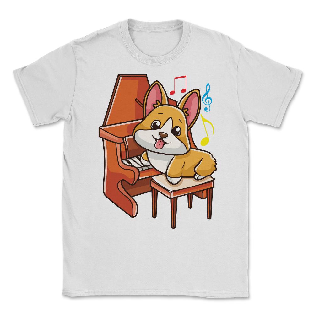 Cute Corgi and Piano for Music Lovers Gift  design Unisex T-Shirt - White