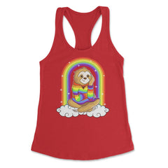 Gay Pride Rainbow Sloth Sitting on Clouds Pride Funny Gift design - Red
