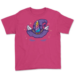 Unicorn Face with Long Lashes Witch Hat Characters Youth Tee - Heliconia