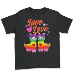 Love is Love Gay Pride Rainbow Llama Couple Funny Gift design - Youth Tee - Black