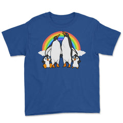 Rainbow Gay Penguin Family Cute Pride Gift graphic Youth Tee - Royal Blue