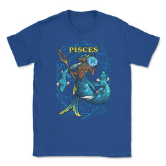 Pisces Zodiac Sign Warrior Anime Style Merman print Unisex T-Shirt - Royal Blue