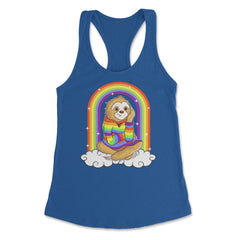 Gay Pride Rainbow Sloth Sitting on Clouds Pride Funny Gift design - Royal