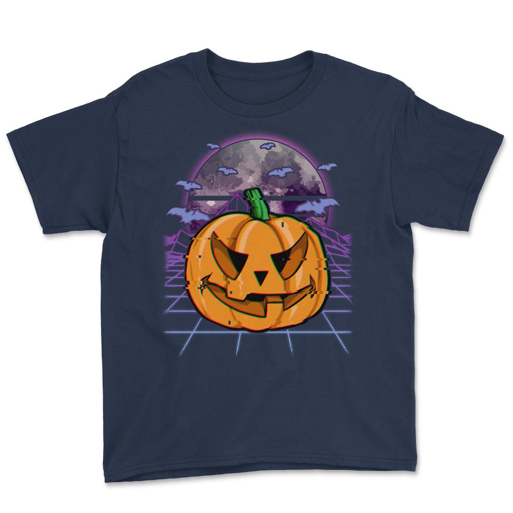 Vaporwave Halloween Jack o Lantern Fun Gift graphic Youth Tee - Navy