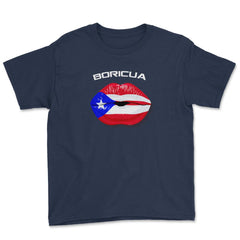 Boricua Kiss Puerto Rico Flag T-Shirt  Youth Tee - Navy
