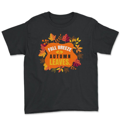 Fall Breeze and Autumn Leaves Design Gift print Youth Tee - Black