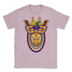 Mardi Gras Giraffe with beads & mask Funny Gift print Unisex T-Shirt - Light Pink