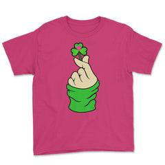 St Patricks Day K-pop Finger Heart Funny Humor Gift graphic Youth Tee - Heliconia