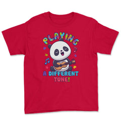 Playing a Different Tune Autism Awareness Panda design Youth Tee - Red