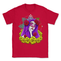 Sugar Skull Sexy Lady Day of the Dead Halloween Unisex T-Shirt - Red