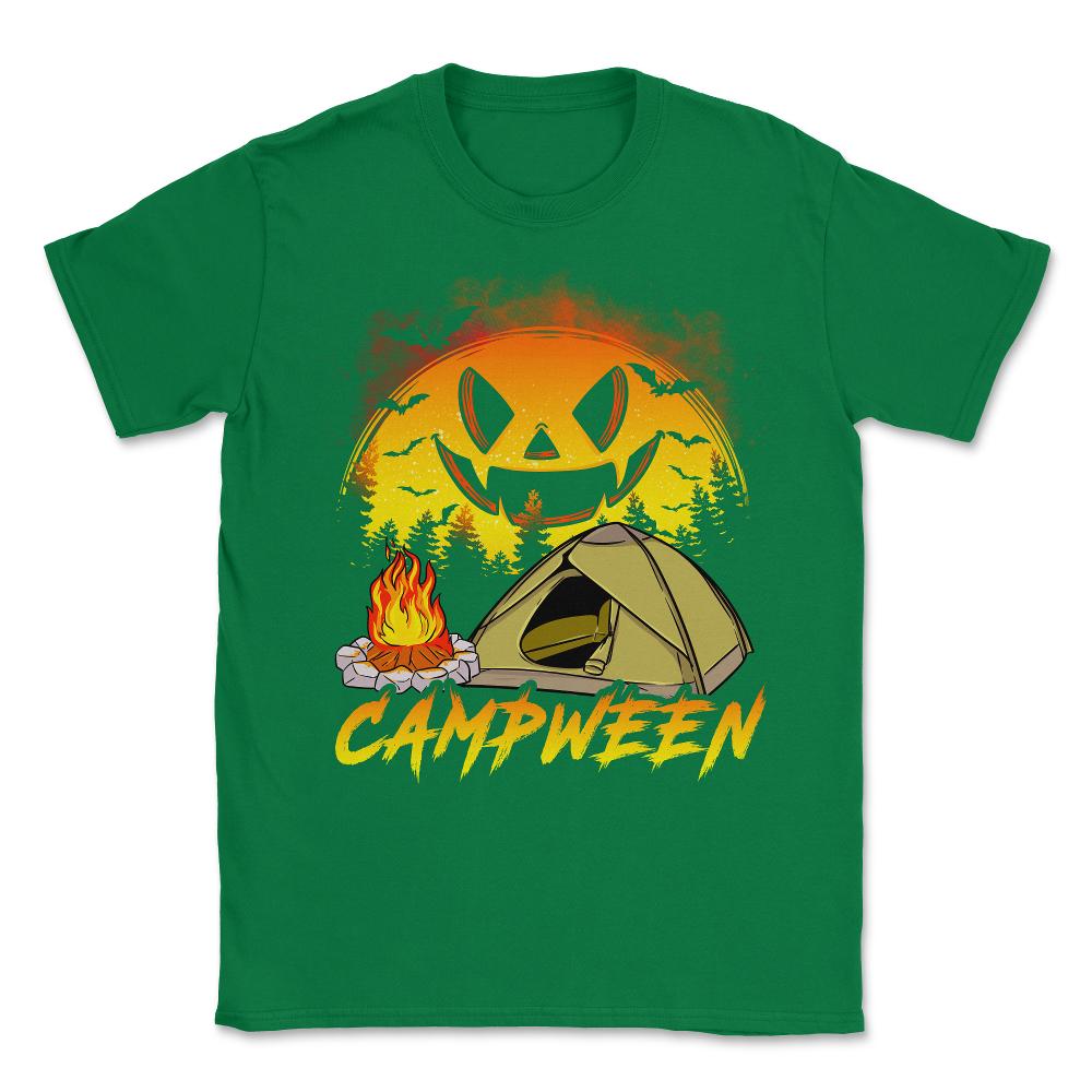 Halloween + Camping = Campween Funny Jack O-Lanter Unisex T-Shirt - Green