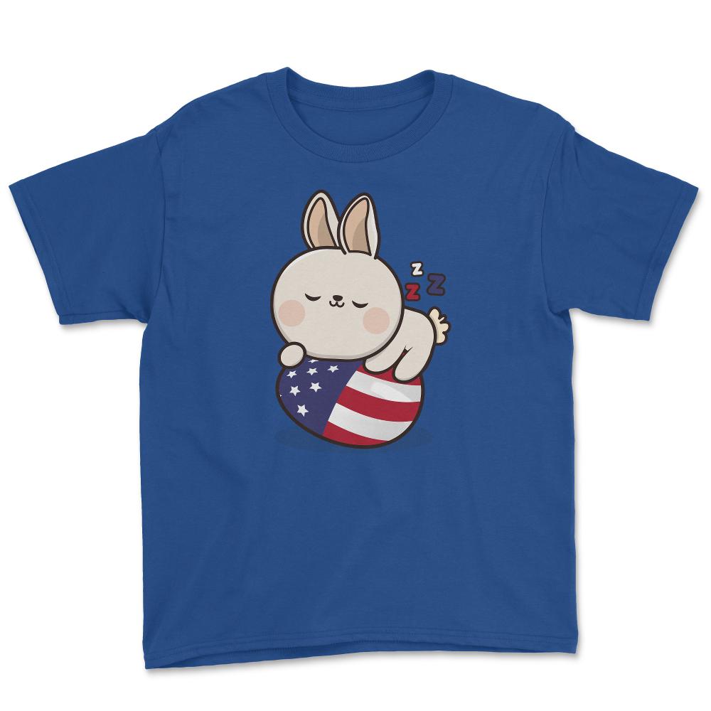 Bunny Napping on an American Flag Egg Gift design Youth Tee - Royal Blue