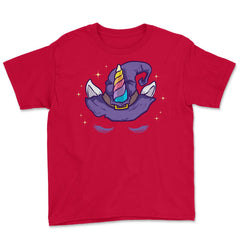 Unicorn Face with Long Lashes Witch Hat Characters Youth Tee - Red