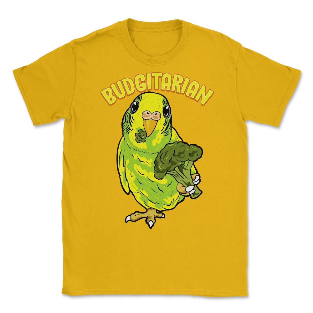 Hilarious Budgie Bird Eating Broccoli Budgerigar Meme graphic Unisex - Gold