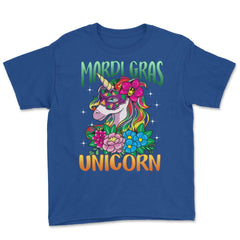 Mardi Gras Unicorn with Masquerade Mask Funny product Youth Tee - Royal Blue