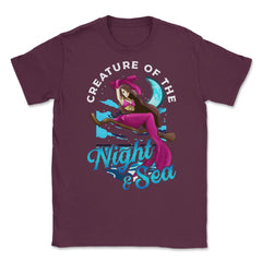 Mermaid Witch Creature of the Night & Sea Unisex T-Shirt - Maroon