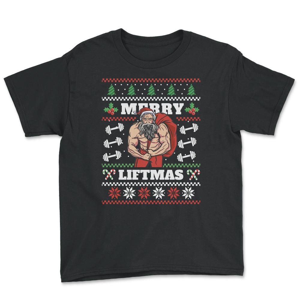 Merry Liftmas Christmas Pun Ugly graphic Style design - Youth Tee - Black