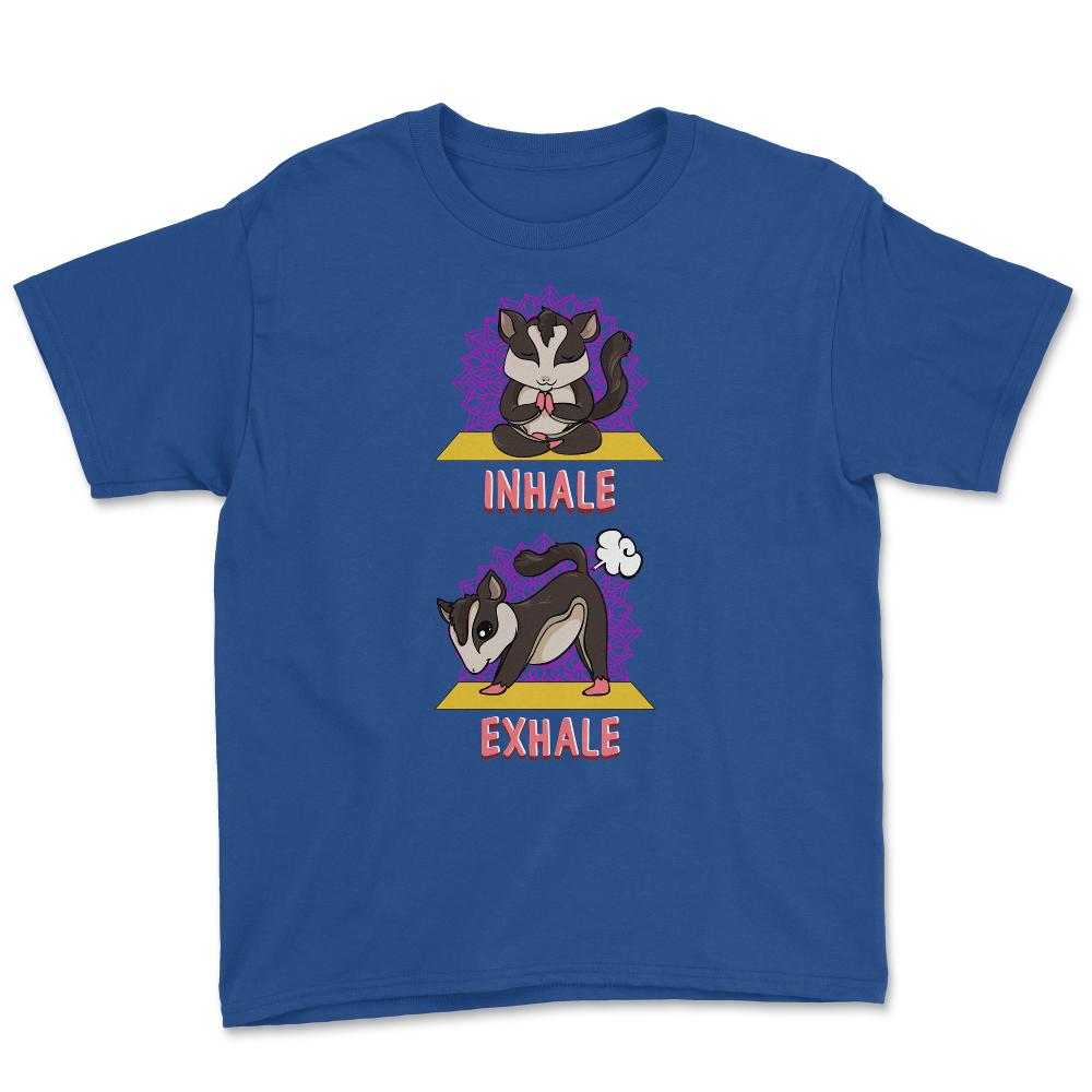 Yoga Stretching Inhale Exhale Farting Sugar Slider graphic Youth Tee - Royal Blue