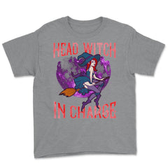 Head Witch in Charge Halloween Cute Funny Youth Tee - Grey Heather