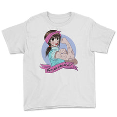 Yes, we can do it! Anime Girl Feminist Youth Tee - White