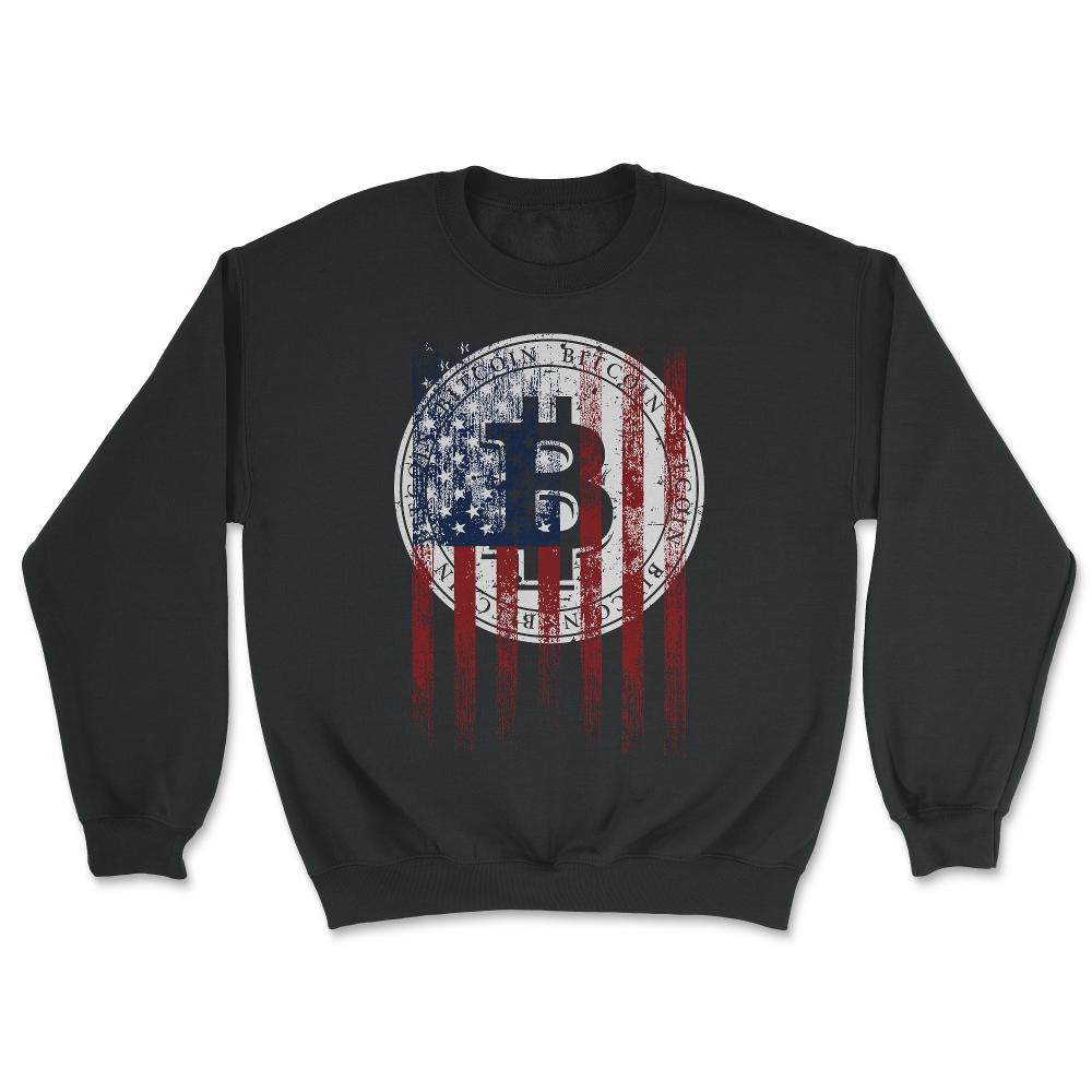 Patriotic Bitcoin USA Flag Grunge Retro Vintage Crypto Fans print - Unisex Sweatshirt - Black