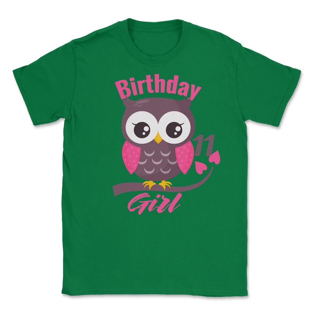 Owl on a tree branch CharacterFunny 11th Birthday girl design Unisex - Green