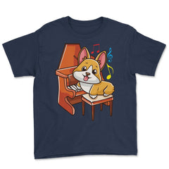 Cute Corgi and Piano for Music Lovers Gift  design Youth Tee - Navy