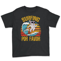 Surfing Por Favor Hilarious Surfer Dog Retro Vintage print Youth Tee - Black
