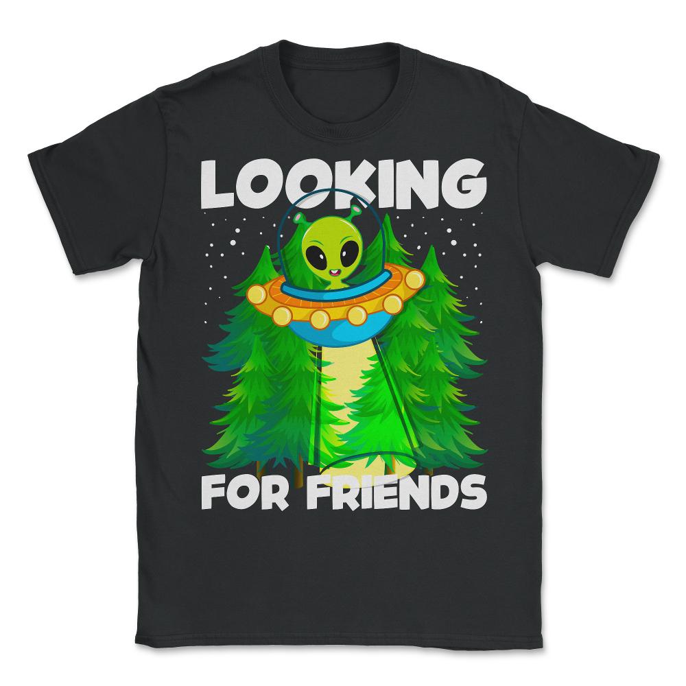 Alien in Spaceship Looking For Friends Funny Design graphic - Unisex T-Shirt - Black