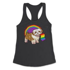 Funny Shih Tzu Dog Rainbow Pride design Women's Racerback Tank - Black