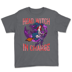 Head Witch in Charge Halloween Cute Funny Youth Tee - Smoke Grey