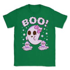 Boo! Girl Cute Ghost Funny Humor Halloween Unisex T-Shirt - Green