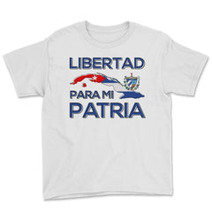 Libertad Para Mi Patria Cuban Map, Flag & National Emblem print Youth - White