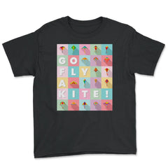 Go fly a kite! Kite Flying Colorful Pastel Design print Youth Tee - Black