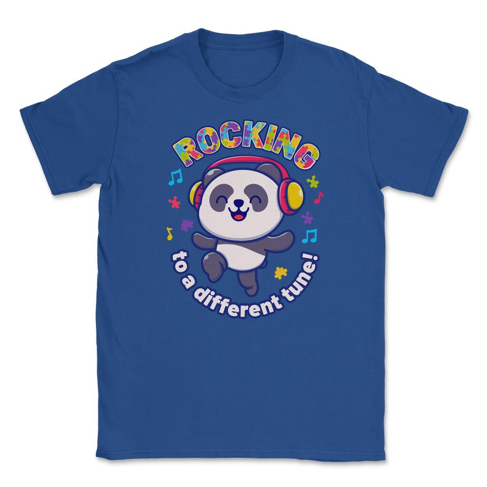 Rocking to a Different Tune Autism Awareness Panda graphic Unisex - Royal Blue
