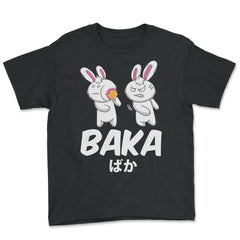 Baka Anime Funny Rabbit Slapping another Rabbit Gift graphic - Youth Tee - Black