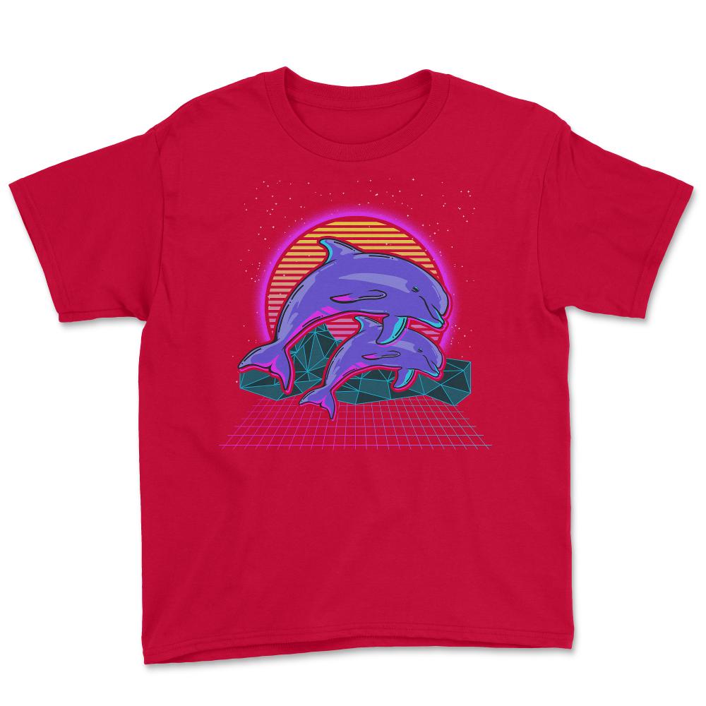 Dolphins Vaporwave Style Art Aesthetic 80’s & 90’s design Youth Tee - Red